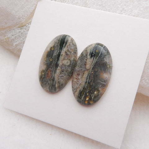 Natural Ocean Jasper Cabochons Paired 19x11x3mm, 2.8g