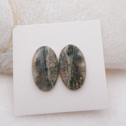 Natural Ocean Jasper Cabochons Paired 19x11x3mm, 2.8g
