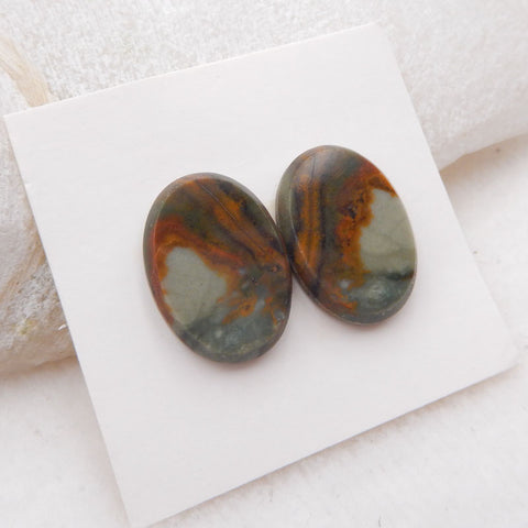 Natural Biggs Jasper Cabochons Paired 18X13X4mm, 3.8g