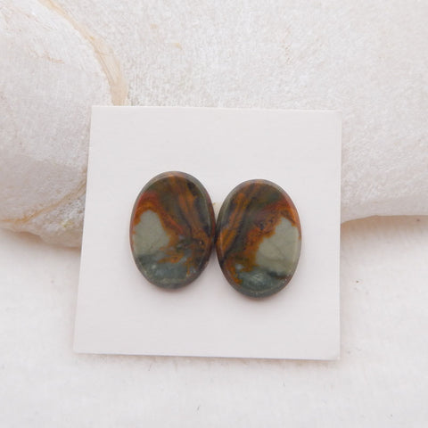 Natural Biggs Jasper Cabochons Paired 18X13X4mm, 3.8g