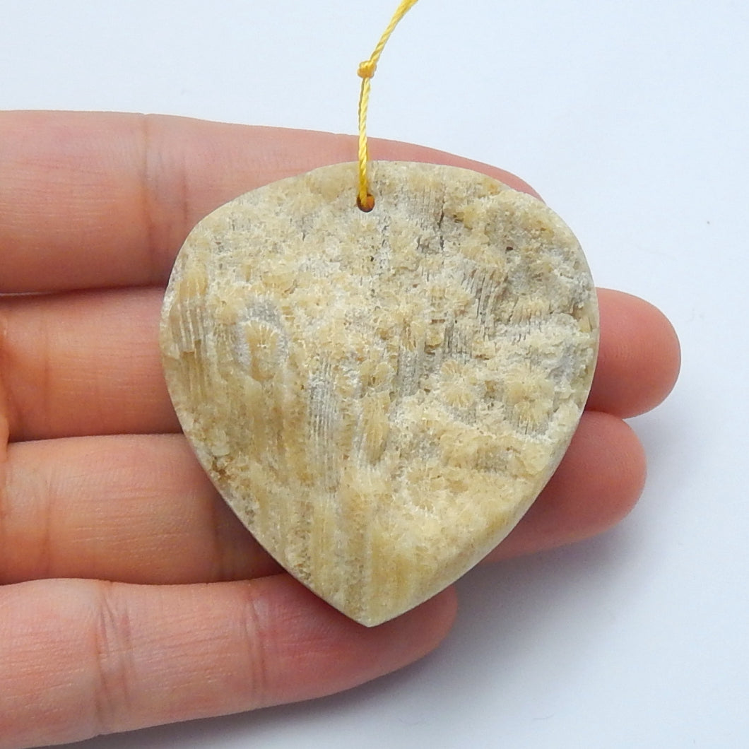 Natural Indonesian Fossil Coral Drilled Heart Pendant Bead, 44x42x19mm, 35.5g - MyGemGarden