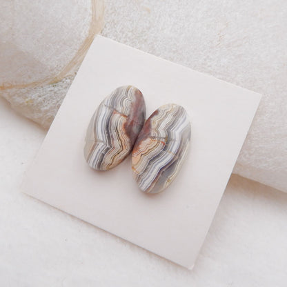 Natural Crazy Lace Agate Cabochons Paired 19x11x4mm, 3.0g