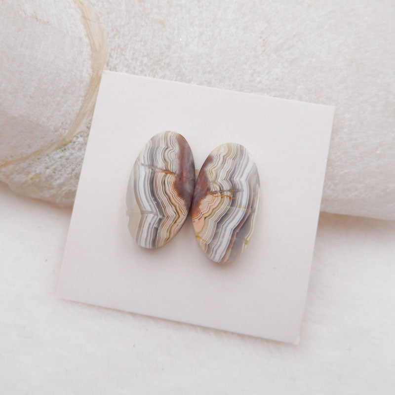 Natural Crazy Lace Agate Cabochons Paired 19x11x4mm, 3.0g