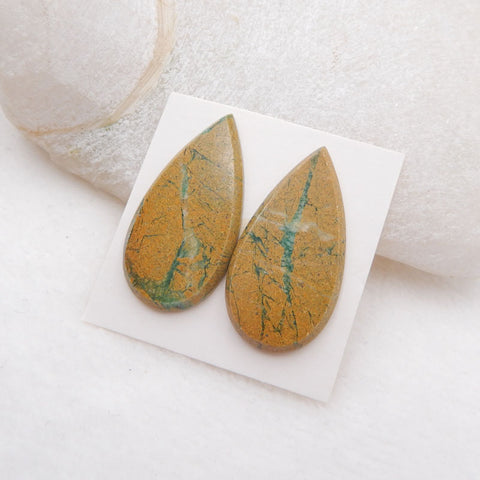 Natural Green Opal Cabochons Paired 32X17X3mm, 7.0g