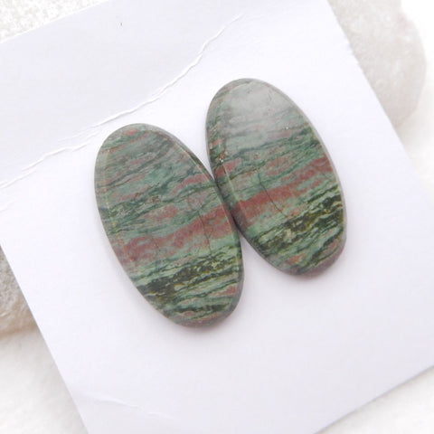 Natural Green Jasper Cabochons Paired 27x15x4mm, 5.4g