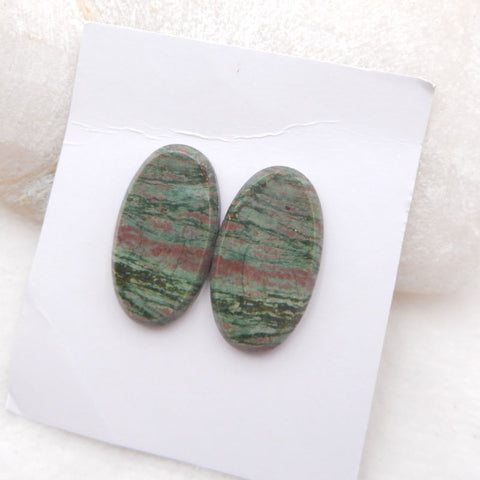 Natural Green Jasper Cabochons Paired 27x15x4mm, 5.4g