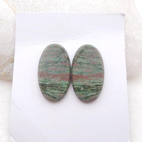 Natural Green Jasper Cabochons Paired 27x15x4mm, 5.4g