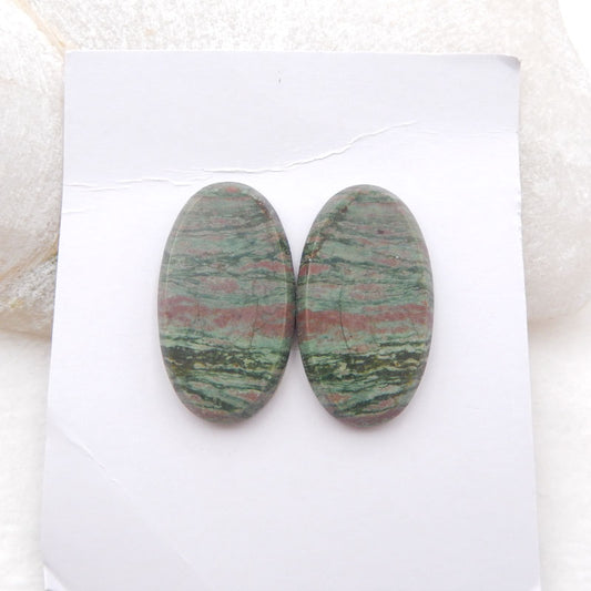 Natural Green Jasper Cabochons Paired 27x15x4mm, 5.4g