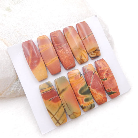 6 cabochons de pierres précieuses de jaspe rouge naturel 25 x 9 x 3 mm, 13,75 g.