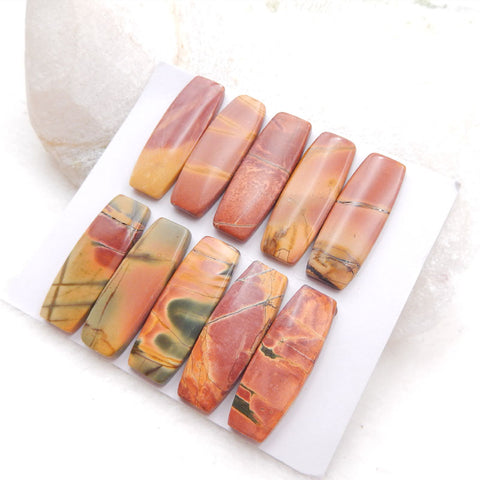 6 cabochons de pierres précieuses de jaspe rouge naturel 25 x 9 x 3 mm, 13,75 g.