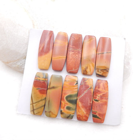 6 cabochons de pierres précieuses de jaspe rouge naturel 25 x 9 x 3 mm, 13,75 g.