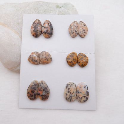 6 pairs Natural Dendritic Agate Cabochons 13x12x4mm, 18x12x4mm, 14.9g