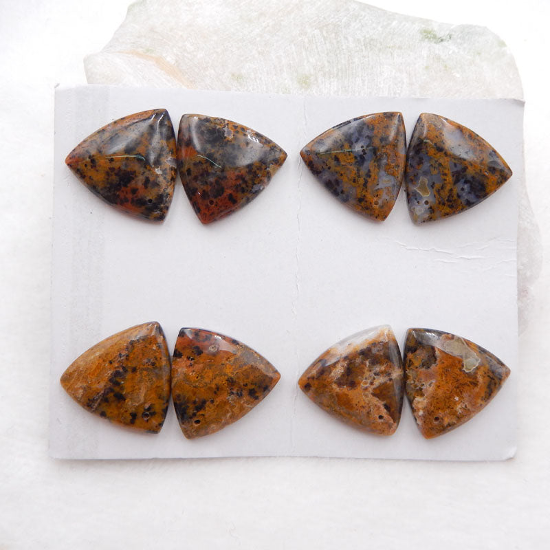 4 pairs Natural Dendritic Agate Cabochons 13x12x4mm, 22X22X5mm, 26.9g
