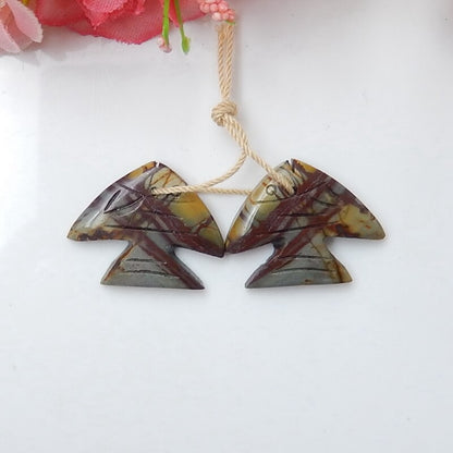 Hot sale Multi-Color Picasso jasper Carved fish Earrings Pair, stone for Earrings making, 24x18x4mm, 4.4g - MyGemGarden