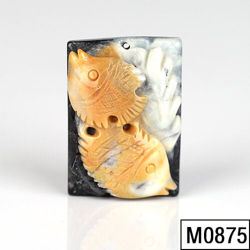 Sale 1 Piece Unique Hand Carved Angel Fish Multicolor Amazonite Pendant Stone, 34-41mm - MyGemGarden