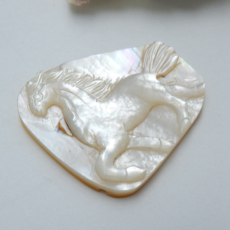 High Quality, Carved Shell Gemstone Cabochons, Craved horse Cabochons, 46x39x4mm, 11.3g - MyGemGarden