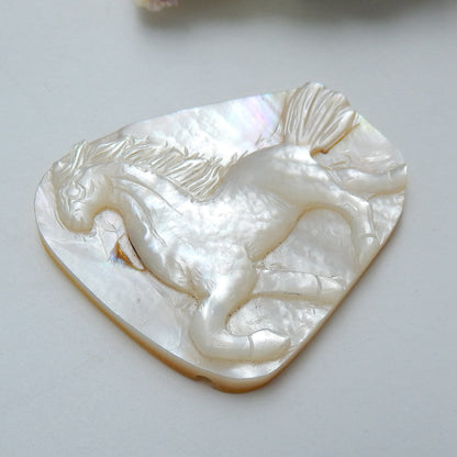 High Quality, Carved Shell Gemstone Cabochons, Craved horse Cabochons, 46x39x4mm, 11.3g - MyGemGarden