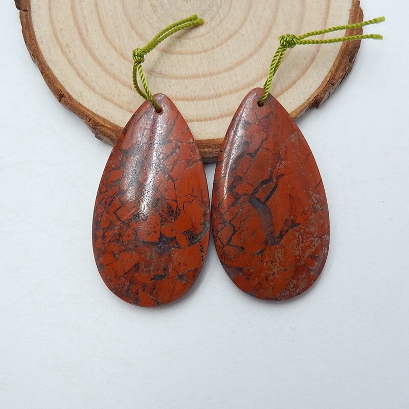 Natural Red River Jasper Teardrop Earrings Pair, stone for Earrings making, 40x22x6mm,16g - MyGemGarden