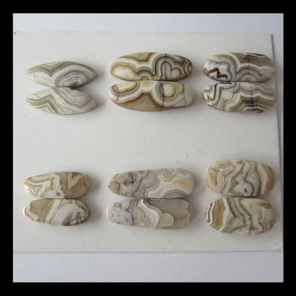 6 Pairs Crazy Lace Agate Cabochon,22x8x4mm,30x10x4mm,22g - MyGemGarden