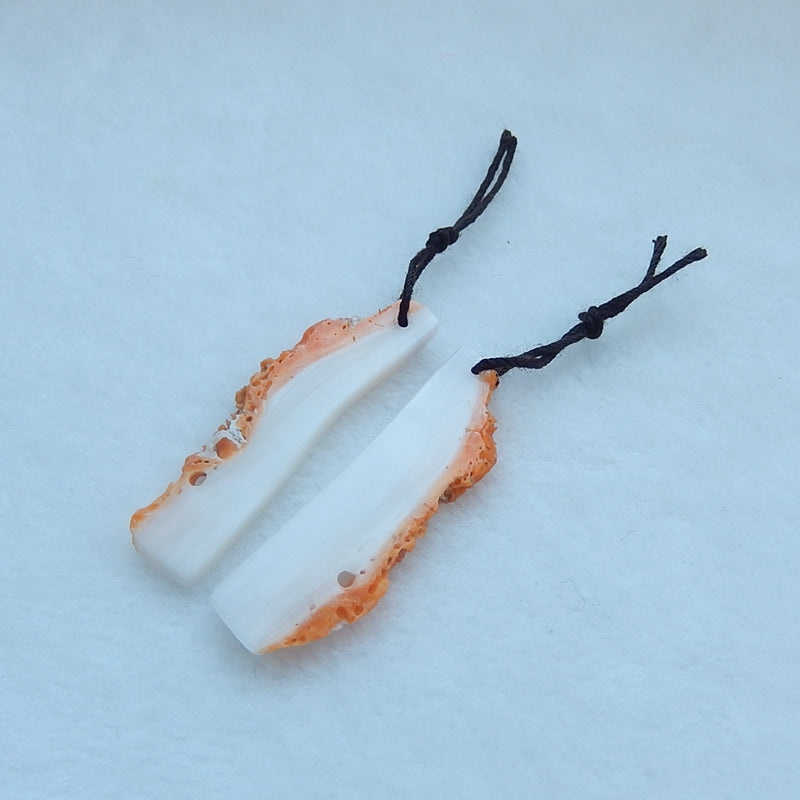 Natural Orange Shell Earrings Pair 40x12x3mm,5.7g - MyGemGarden
