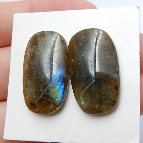 Natural Labradorite Gemstone Cabochon Pair, 24x14x5mm, 6.4g - MyGemGarden
