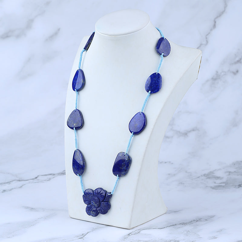 Colliers de pierres précieuses de Lapis Lazuli à 1 brin, collier pendentif en pierres précieuses de fleurs, collier réglable,