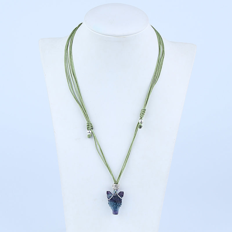 25mm Rainbow Fluorite wolf head Pendant with 925 Sterling Silver Accessory