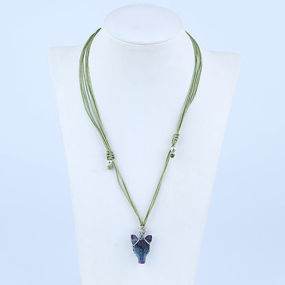 25mm Rainbow Fluorite wolf head Pendant with 925 Sterling Silver Accessory