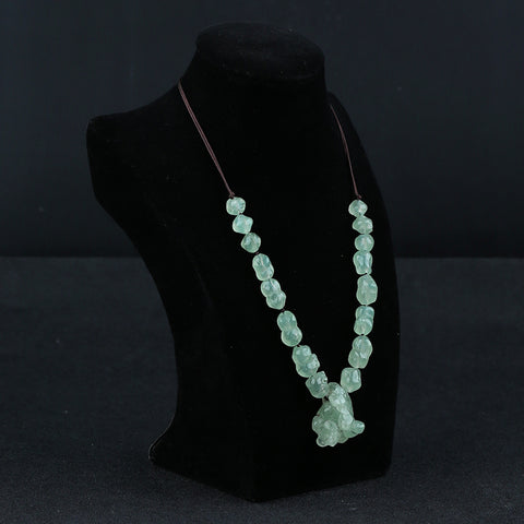 Natural Prehnite Gemstone Necklace, Adjustable Necklace, 1 Strand, 16-24 inch, 41g