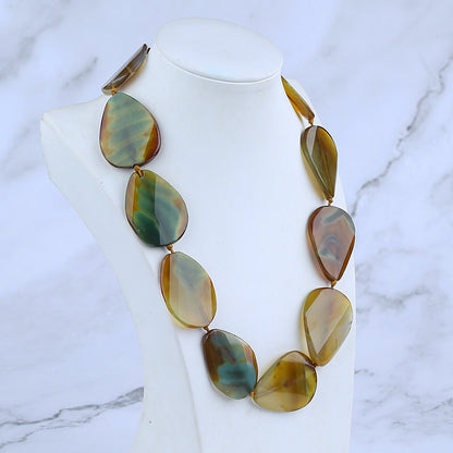 Agate Gemstone Necklace, Faceted Agate, 925 Silver Buckle Necklace, 1 Strand, 20 inch, 120g