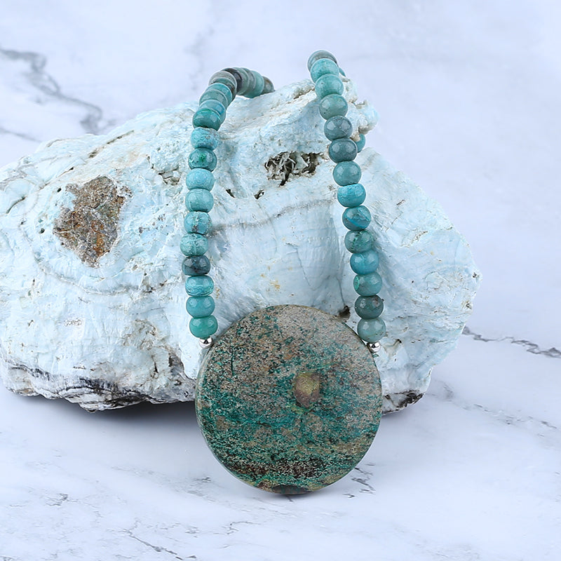 Chrysocolla  Gemstone Necklaces, Oblate shape pendant Necklaces, 1 Strand, 26 inch, 107g