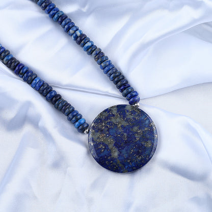 Natural Lapis Lazuli Gemstone Necklaces, Round Gemstone Pendant Necklace, 1 Strand, 24 inch, 150g
