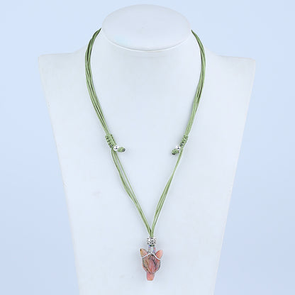 Natural Pink Opal Carved wolf head Pendant Bead with Rope 24mm