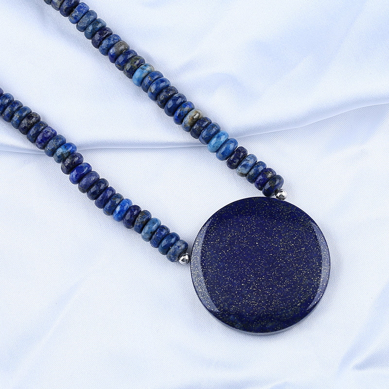Natural Lapis Lazuli Gemstone Necklaces, Round Gemstone Pendant Necklace, 1 Strand, 24 inch, 122g