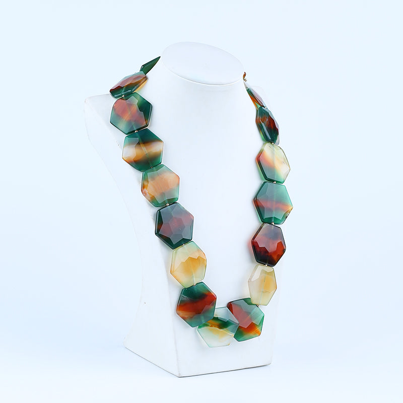 Agate Gemstone Necklace, Faceted Agate, 925 Silver Buckle Necklace, 1 Strand, 24 inch, 190g