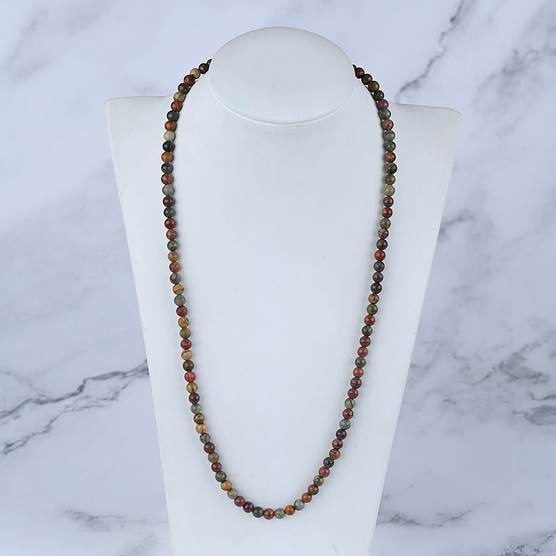 Multi-Color Picasso Jasper Gemstone Necklace, Round Shape Beads, 1 Strand, 20 inch, 19.8g