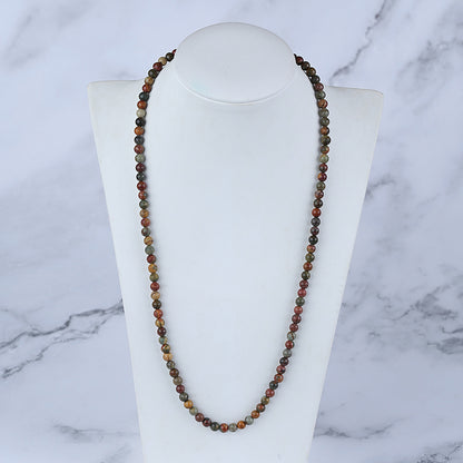 Multi-Color Picasso Jasper Gemstone Necklace, Round Shape Beads, 1 Strand, 20 inch, 19.8g