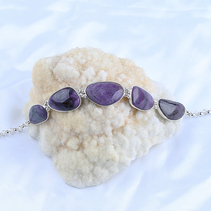 Natural Sugilite Bracelet with Adjustable 925 Sterling Silver 8.5 Inches, 23x15x4mm, 22x12x4mm, 17.4g