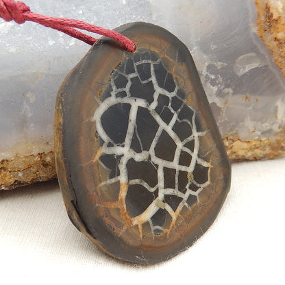 Natural Black Septarian Jasper Pendant Bead 40x35x5mm, 21.9g
