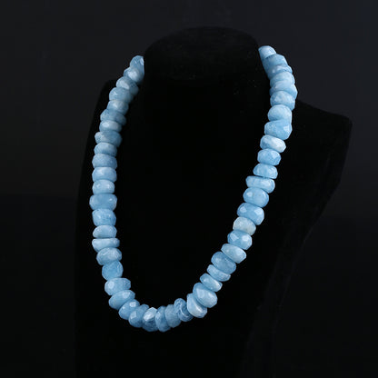 Natural Blue Aquamarine Jewelry Necklace, Faceted Gemstone Necklace, 1 Strand, 16 inch, 125g