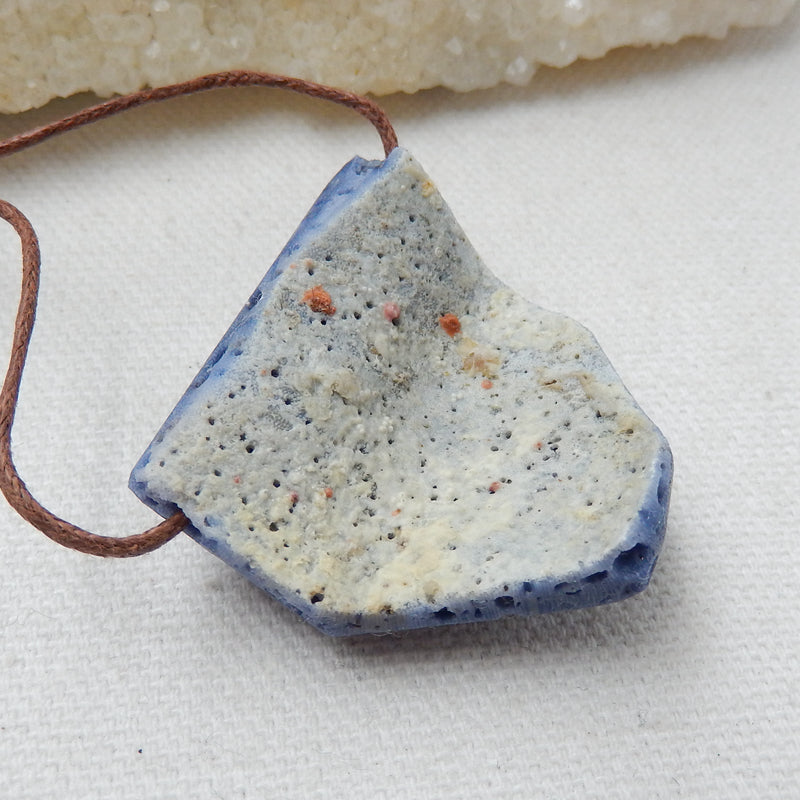 New, Blue Fossil Coral Gemstone Pendant, Nugget Pendant, 35x34x11mm, 18.3g - MyGemGarden