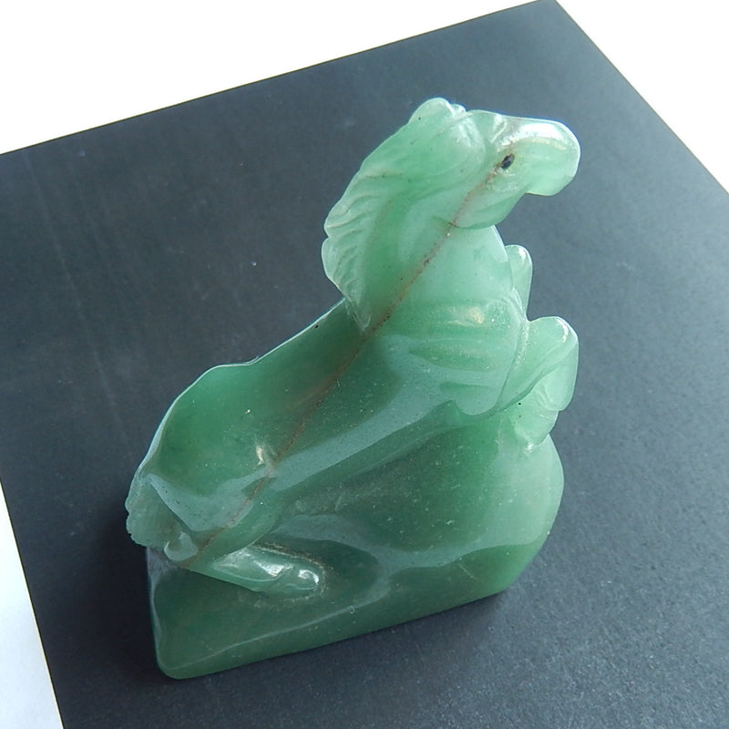 New, Carved Green Aventurine Gemstone Horse Ornament, 46x30x59mm, 78.8g - MyGemGarden