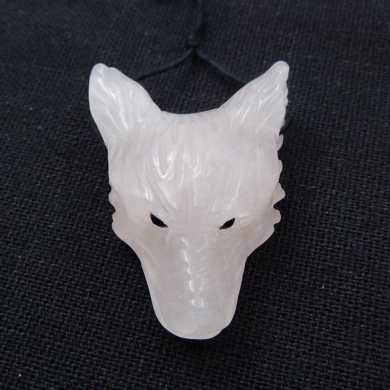 Handmade Rose Quartz Carved Wolf Head Pendant Bead, 37x27x13mm, 13.8g - MyGemGarden