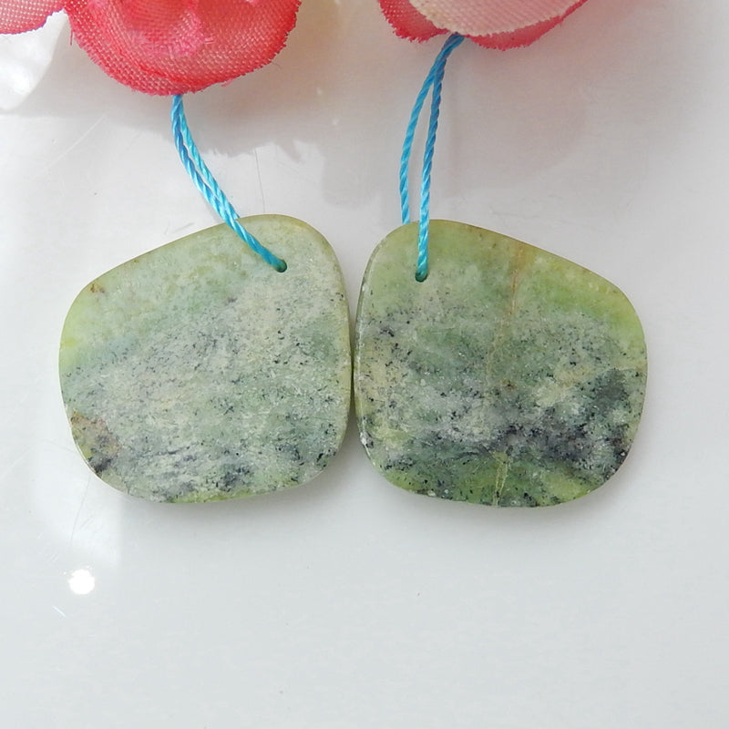 Natural Serpentine Earrings Pair, stone for Earrings making, 20x18x4mm, 3.2g - MyGemGarden