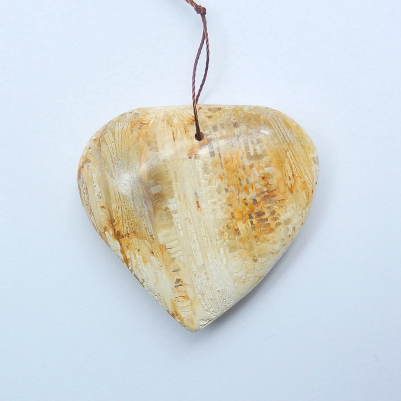Natural Indonesian Fossil Coral Drilled Heart Pendant Bead, 44x42x15mm, 26.9g - MyGemGarden