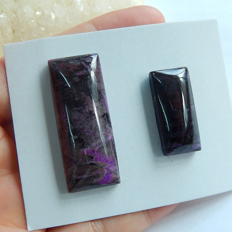 2 pcs Natural Sugilite Rectangle Gemstone Cabochons, 38x15x7mm, 25x12x6mm, 13.95g - MyGemGarden