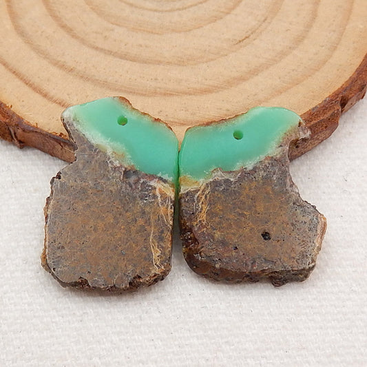 Nugget Chrysoprase Earrings Stone Pair, stone for earrings making, 24x26x3mm, 4.2g - MyGemGarden