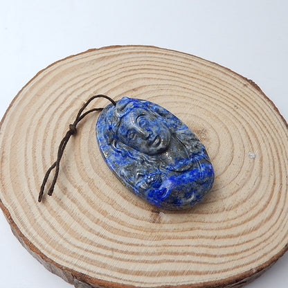 Lapis Lazuli Carved woman Pendant, 44x31x15mm, 26.6g - MyGemGarden
