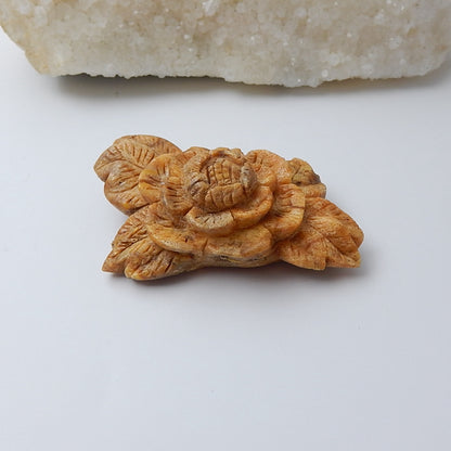 Orange Coral Carved Flower Gemstone Cabochon, 57x34x19mm, 21.3g - MyGemGarden