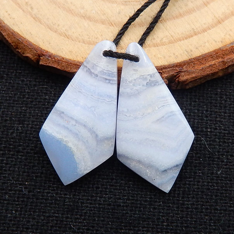 Blue Lace Agate Earrings Stone Pair, stone for earrings making, 24x13x4mm, 3.2g - MyGemGarden